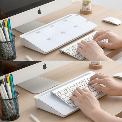 TSJ OFFICE Small Desktop Whiteboard -Glass Dry Erase Board Computer Keyboard Stand White Board Surface Pad with Drawer, Desk Organizers with Accessories for Office, Home, School Supplies - White