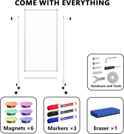 Large Whiteboard Easel with Stand, 36" x 24" Portable Standing Magnetic Dry Erase White Board, 3' x 2' Tripod Height Adjustable Flip Chart Easel for Home Office Classroom School, Silver