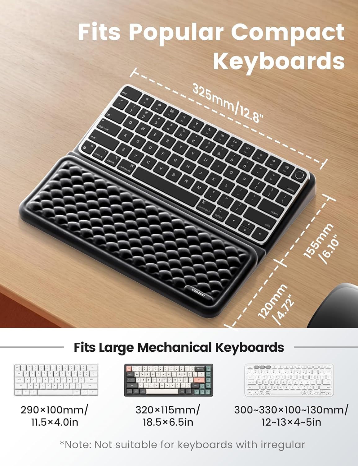 Vaydeer Wrist Rest with Keyboard Stand, Computer Wrist Support Pad, Ergonomic Keyboard Riser Holder Lifter Tray with Wrist Pad, Soft Memory Foam Desk Cushion, Palm Hand Typing for Office Home School