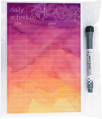 Dry Erase Daily Schedule Planner Sticker Decal by Glassboard Studio | Removable & Reusable | Magnetic Fine-Tip Marker Included (9 x 12 inches, White)