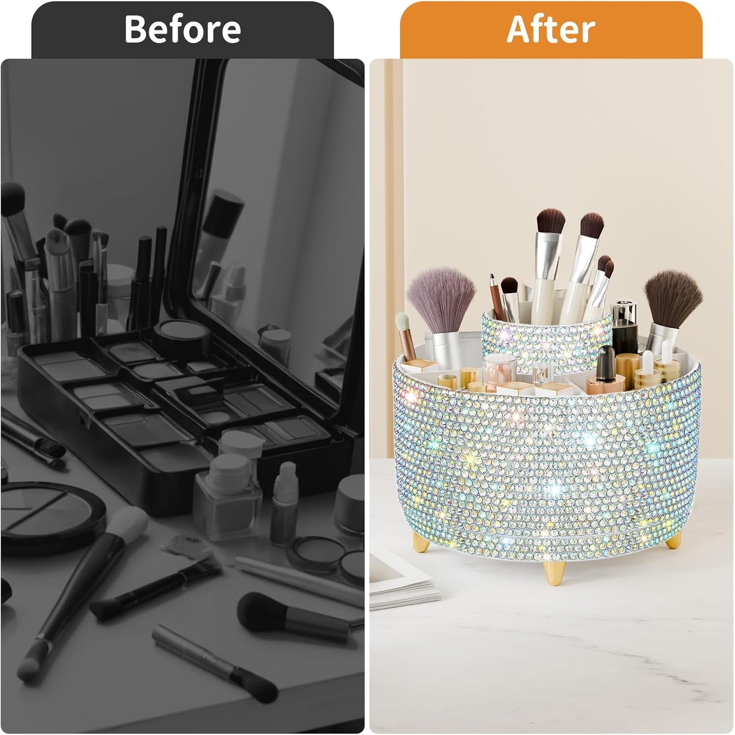 fanado 360° Rotate Makeup Brush Holder Organizer, Makeup Organizers Countertop, Makeup organization and Skincare Storage for Vanity, Desktop, Bathroom (White)
