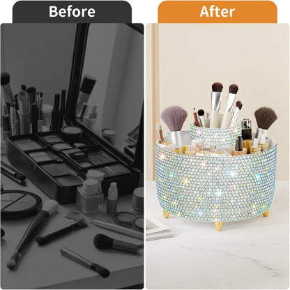 fanado 360° Rotate Makeup Brush Holder Organizer, Makeup Organizers Countertop, Makeup organization and Skincare Storage for Vanity, Desktop, Bathroom (White)