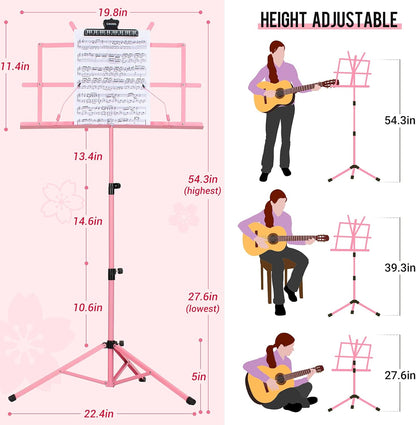 CAHAYA Portable Sheet Music Stand: Dual Use Desktop Book Holder Folding Lightweight Extra Stable Reinforced with Carrying Bag and Clip for Students Musicians Height Adjustable up to 54.3" CMS0204
