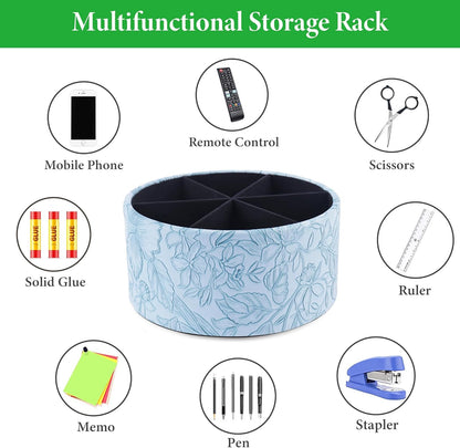 Round Leather Art Supply Organizer,Remote Control Holder,360 Degree Rotating,Multi-Functional Pencil Holder,4 Compartments Desktop Stationary Organizer(1-Fractal Flower) | Round - Colors B