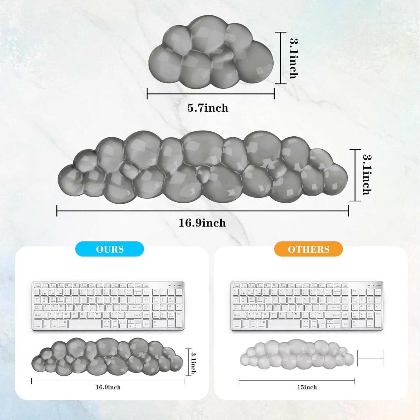 Gel Cloud Keyboard and Mouse Wrist Rest, Cute Wrist Support and Arm Support Keyboard Rest for Keyboard and Mouse Typing Pain Relief，Suitable for Office/Computer/Laptop/Gaming（White）