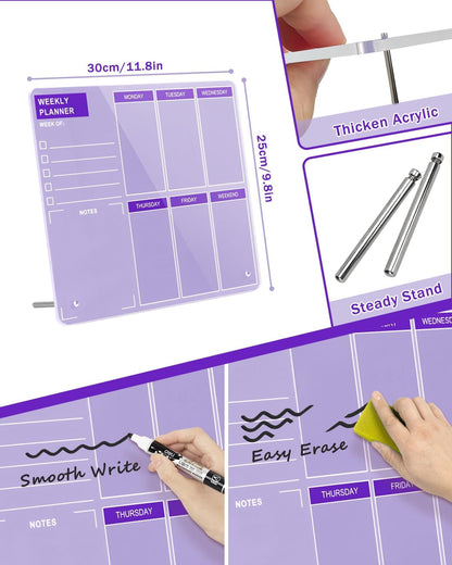 Desktop Thickened Acrylic Dry Erase Board, Weekly White Board with to Do List, Tabletop Whiteboard with Stand, Frameless Dry Erase Pink White Board，9.5"x6.7" for Office, Home, School(Desktop-PK-1724)