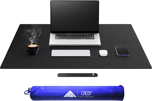Cacoy 36" x 20" Leather Desk Mat for Home Office, Extra Large PU Leather Desk Pad Blotters, Waterproof Computer Keyboard Mat, Extended Gaming Mouse Pad, Desk Protector for Desktop and PC Laptop, Black
