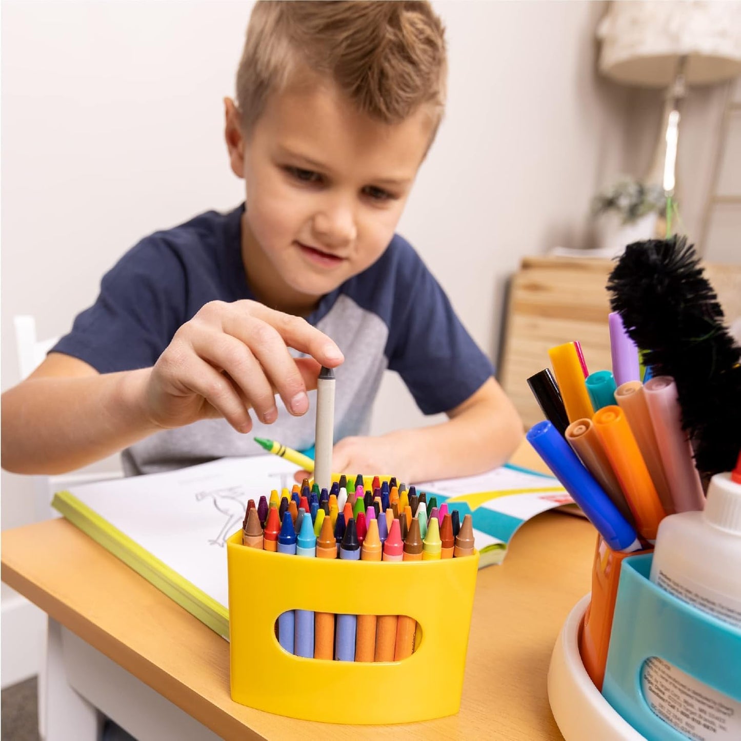 Hapinest Rotating Art Supply Organizer - Crayon, Marker & Pencil Storage Solution for School Teachers & Classroom Crafts - Rotating Desk Organizer Caddy