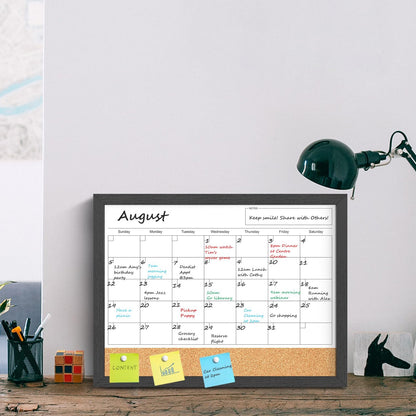 Calendar Whiteboard for Wall, TANKEE 17x13 Inches Whiteboard Calendar Cork Board Combo, Small Magnetic White Board with Wood Framed, Hanging Dry Erase Board for Kitchen Home Office School Planner