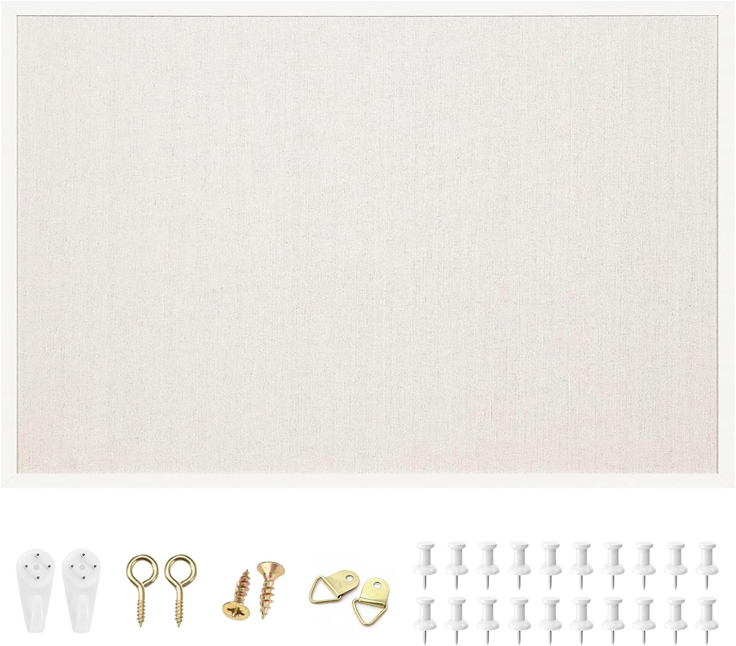 OWLKELA 12"x16" inch Bulletin Board with Linen, White Wood Style Frame, with 10 Pushpins, Linen Cork Board, Ideal for School, Home & Office