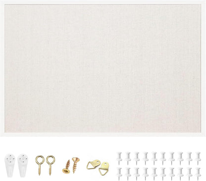 OWLKELA 12"x16" inch Bulletin Board with Linen, White Wood Style Frame, with 10 Pushpins, Linen Cork Board, Ideal for School, Home & Office