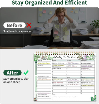 104 Pgs Weekly To Do List Notepad, 52 Duplex-Printed Undated Sheets 100 GSM（8.5"×11") Weekly Desk Planner For Work Home School Office Desk Accessories Supplies & Goal Setting Tasks - Green
