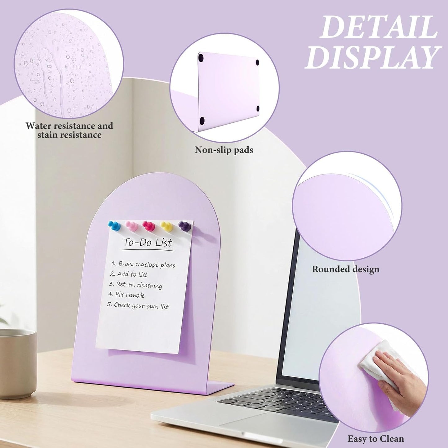 2 Pack Purple Magnetic Display Board, 11 × 8" Metal Desktop Magnet Bulletin Board, Anti-Slip Arch Memo Message Photo Display Board for Organized Space at Home, Office, Dorm, Store Table