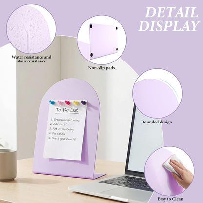 2 Pack Purple Magnetic Display Board, 11 × 8" Metal Desktop Magnet Bulletin Board, Anti-Slip Arch Memo Message Photo Display Board for Organized Space at Home, Office, Dorm, Store Table