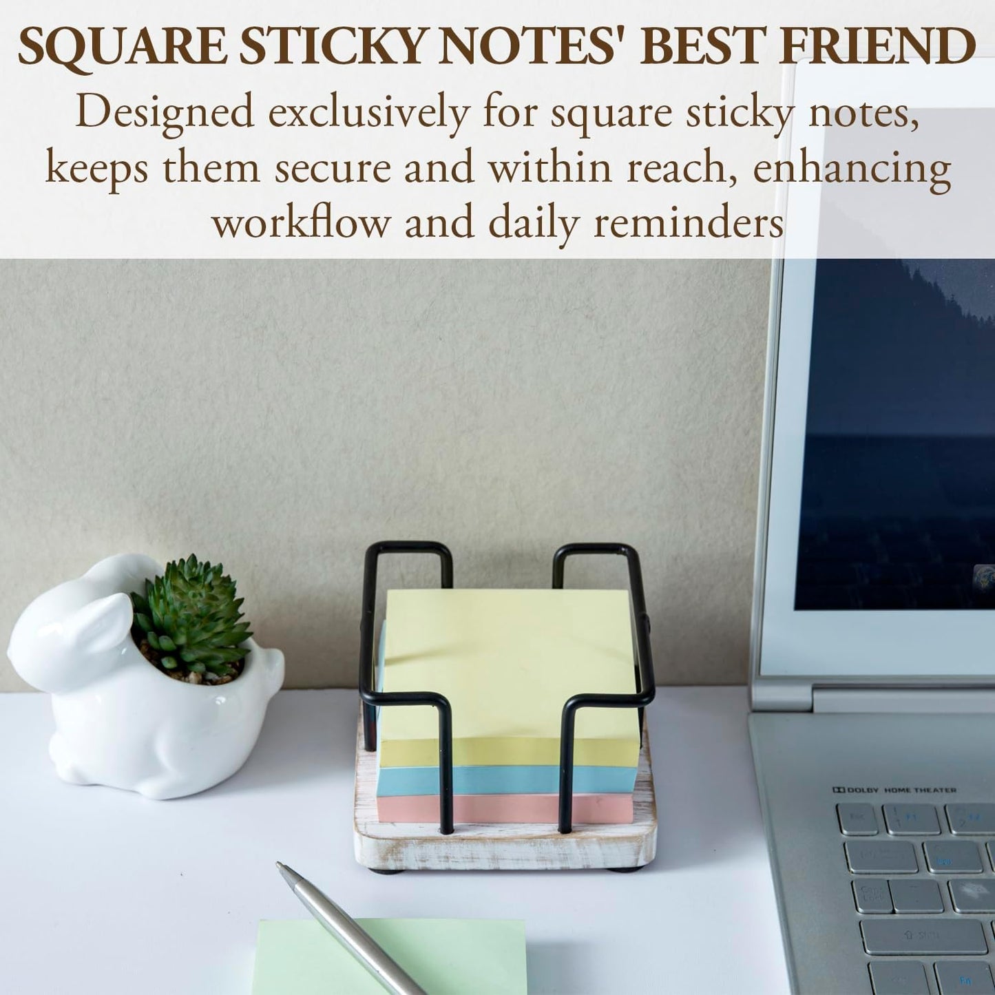 MyGift Sticky Note Holder for Desk, Wood Post It Note Dispenser for 3-Inch Note Cubes, Modern Office School Desktop Memo Pad Organizer