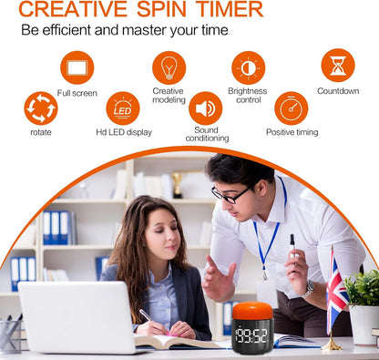 Table Twist Timer, Large LED Display Stopwatch, Silent & Loud Alarm, 199 Minute Countdown & Up, Vintage Night Light, for Kitchen Cooking Meeting Teacher Classroom Office Yoga Fitness Games (Orange)