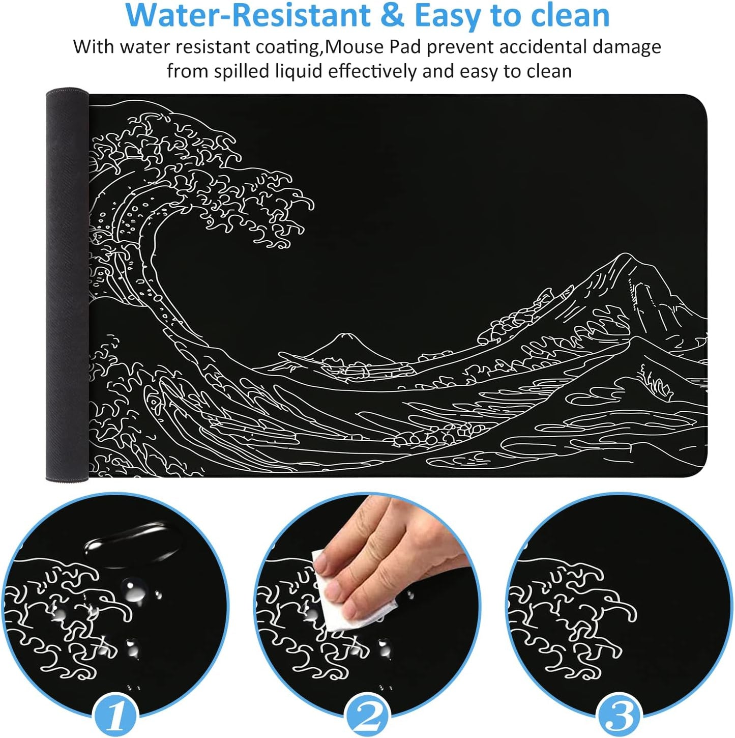 iCasso Desk Cover Mat, Office Mouse Pad, Desk Protector Mat, Extra Large Matt for Desktop,Anti-Slip XXL Big Mousepad with Stitched Edges for Computer Keyboard Retro Black - Colors B