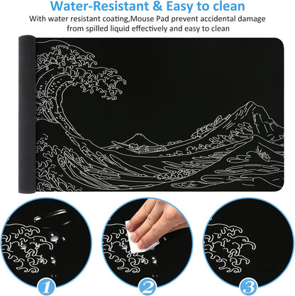 iCasso Desk Cover Mat, Office Mouse Pad, Desk Protector Mat, Extra Large Matt for Desktop,Anti-Slip XXL Big Mousepad with Stitched Edges for Computer Keyboard Retro Black - Colors B