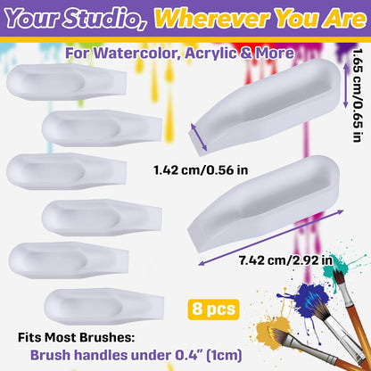 8-Pack White Paint Rest Holder, Silicone Brush Holder with Mixing Tray, Non-Slip Groove Design for Paint Brushes, Artist Watercolor Brush Organizer