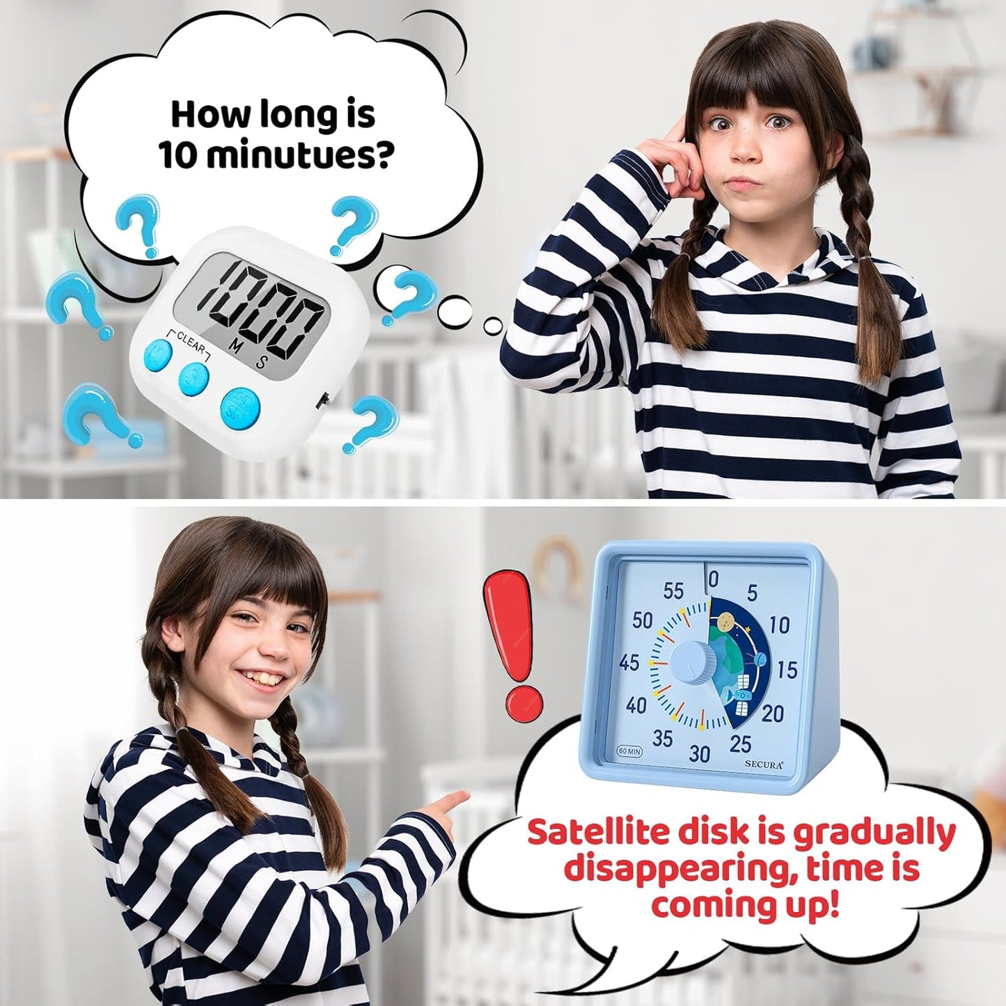 Secura 60-Minute Visual Timer for Kids, Time Clocks, Countdown Timer for Office Kitchen, Classroom Timer for Kids, Silent Time Management Tool (Navy Blue & Navy Blue)