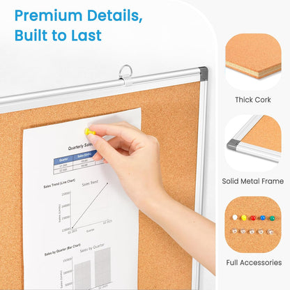 Weekly Dry Erase Calendar Whiteboard for Wall, 24" x 18" Double-Sided Weekly Planner White Board Cork Combo, Hanging & Wall Mount Week Bulletin Board with Notes for Home, Office, School, Kitchen