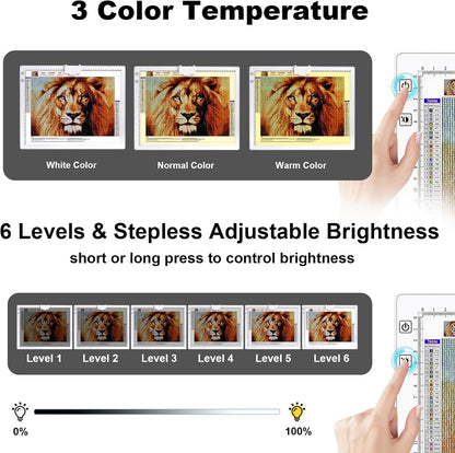 YINGWOND Rechargeable A4 LED Light Pad with Padded Case, Tracing Light Box w/Riser Stands and Paper Clip, 6 Levels of Brightness, Type-c Cable, Wireless Diamond Painting Light Board