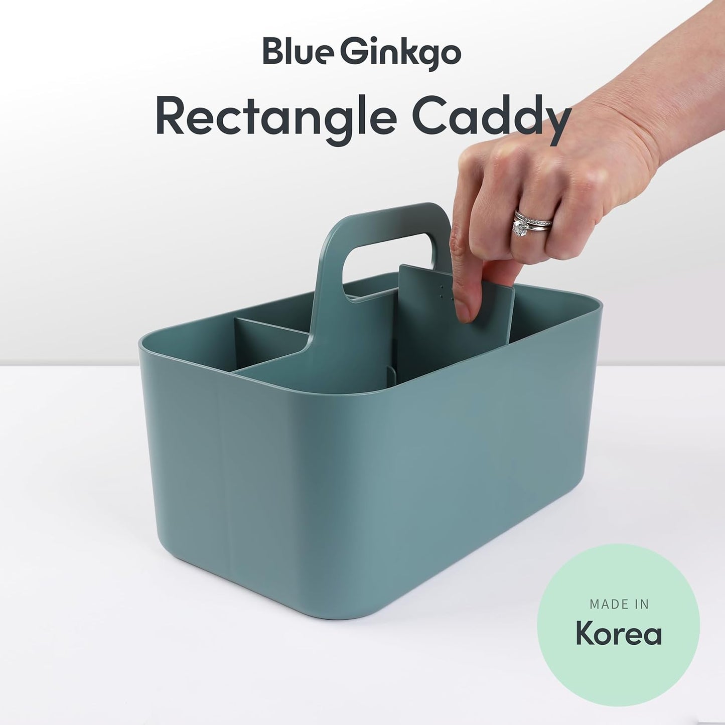 BLUE GINKGO Stackable Organizer Caddy – Korean-Made Portable Tote for Bathroom, Office, Crafts, or School Supplies (Rectangle, White)