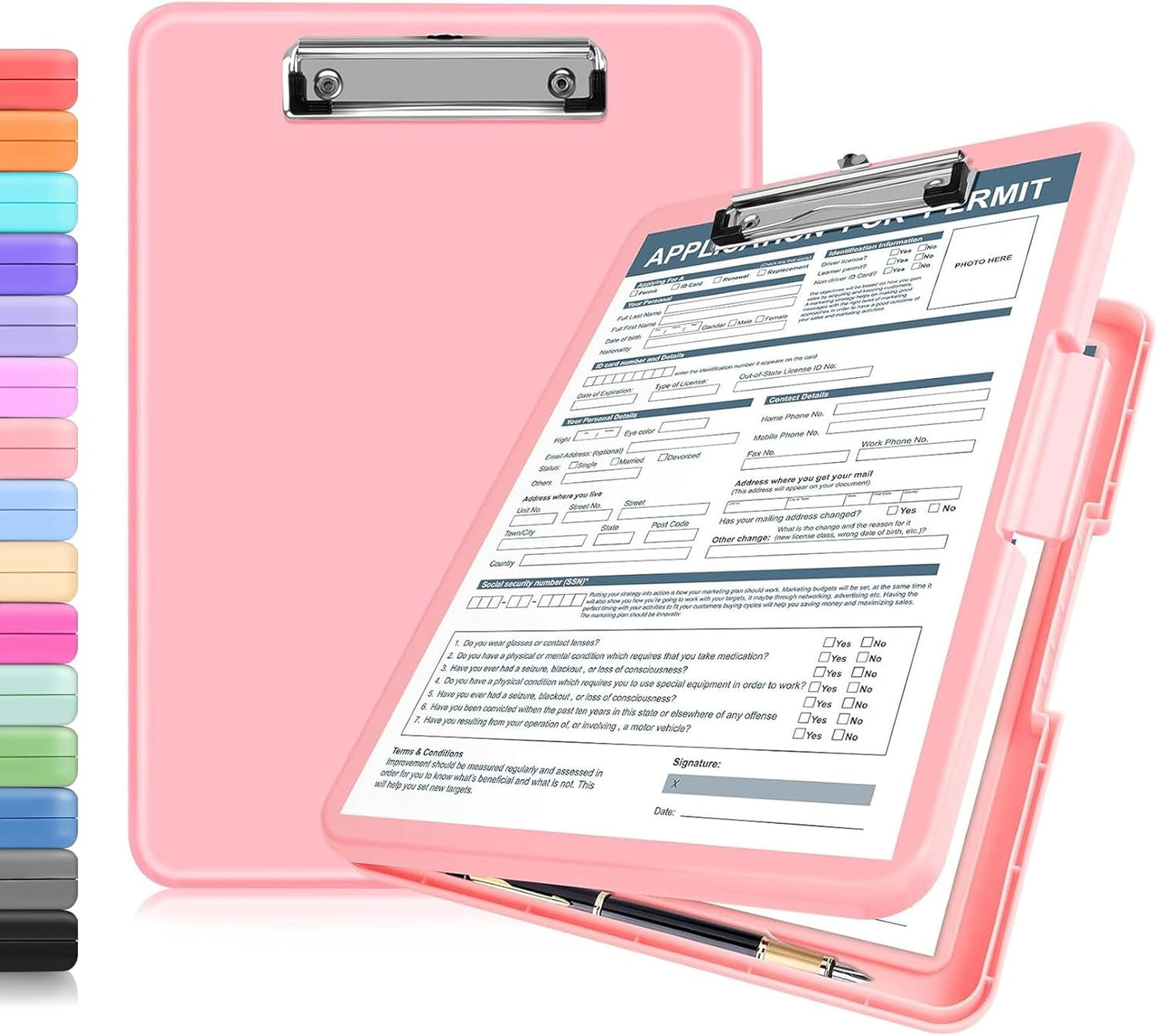 ANZNKU Clipboards with Storage, 13x9.6 Heavy Duty Nursing Clipboard Foldable, Plastic Storage Clipboard with Pen Holder, Cute Clip Board Folder for Teacher Nurse Work, School & Office Supplies(Black)