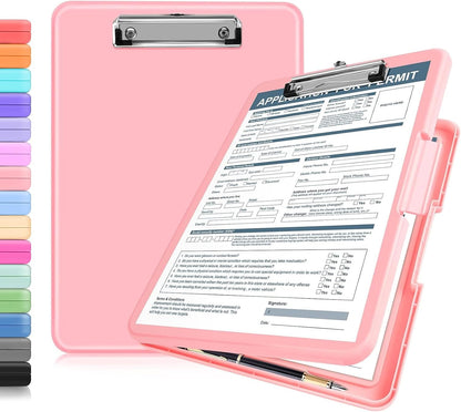 ANZNKU Clipboards with Storage, 13x9.6 Heavy Duty Nursing Clipboard Foldable, Plastic Storage Clipboard with Pen Holder, Cute Clip Board Folder for Teacher Nurse Work, School & Office Supplies(Black)