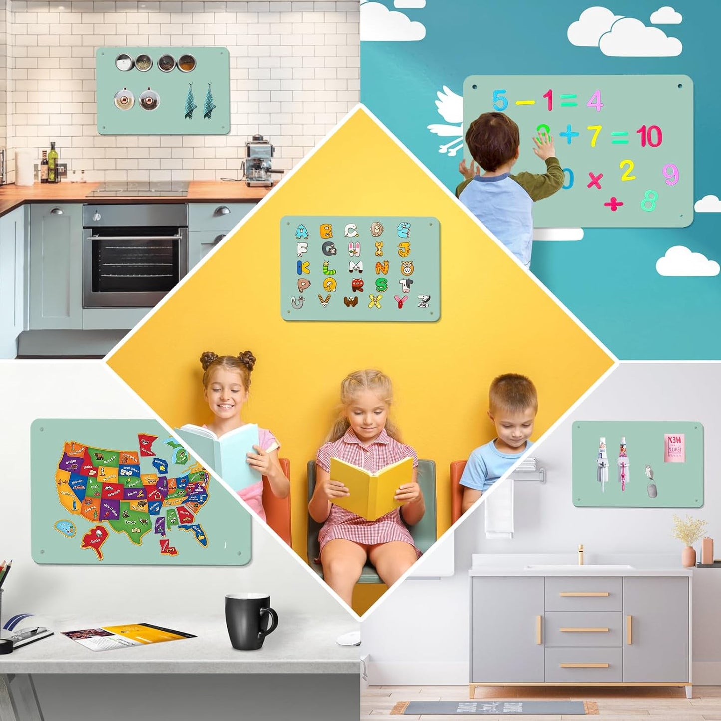 2Pack Black Magnetic Board,17.5" x 11.4" Magnet Bulletin Board to Display Magnetic Notes, Poetry, Photos, Suitable for Wall, Refrigerator, Cabinet etc, Come with 8 Pcs Dual Lock Tape and Screws