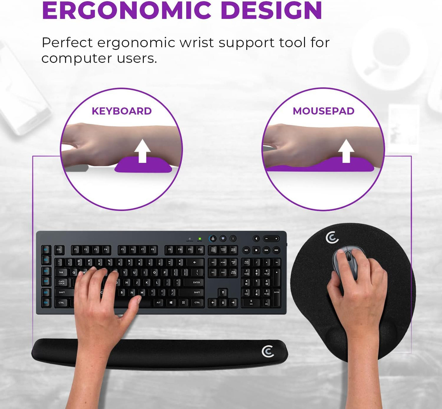 4pc Premium Wrist Rests for Keyboard and Mouse Pad Set - Memory Foam Cushion, Black - Ergonomic Wrists Hand Arm Rest Support for Laptop Computer Desk and Gaming - Carpal Tunnel Syndrome Relief