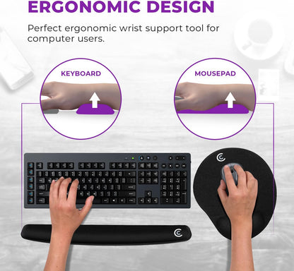 4pc Premium Wrist Rests for Keyboard and Mouse Pad Set - Memory Foam Cushion, Black - Ergonomic Wrists Hand Arm Rest Support for Laptop Computer Desk and Gaming - Carpal Tunnel Syndrome Relief