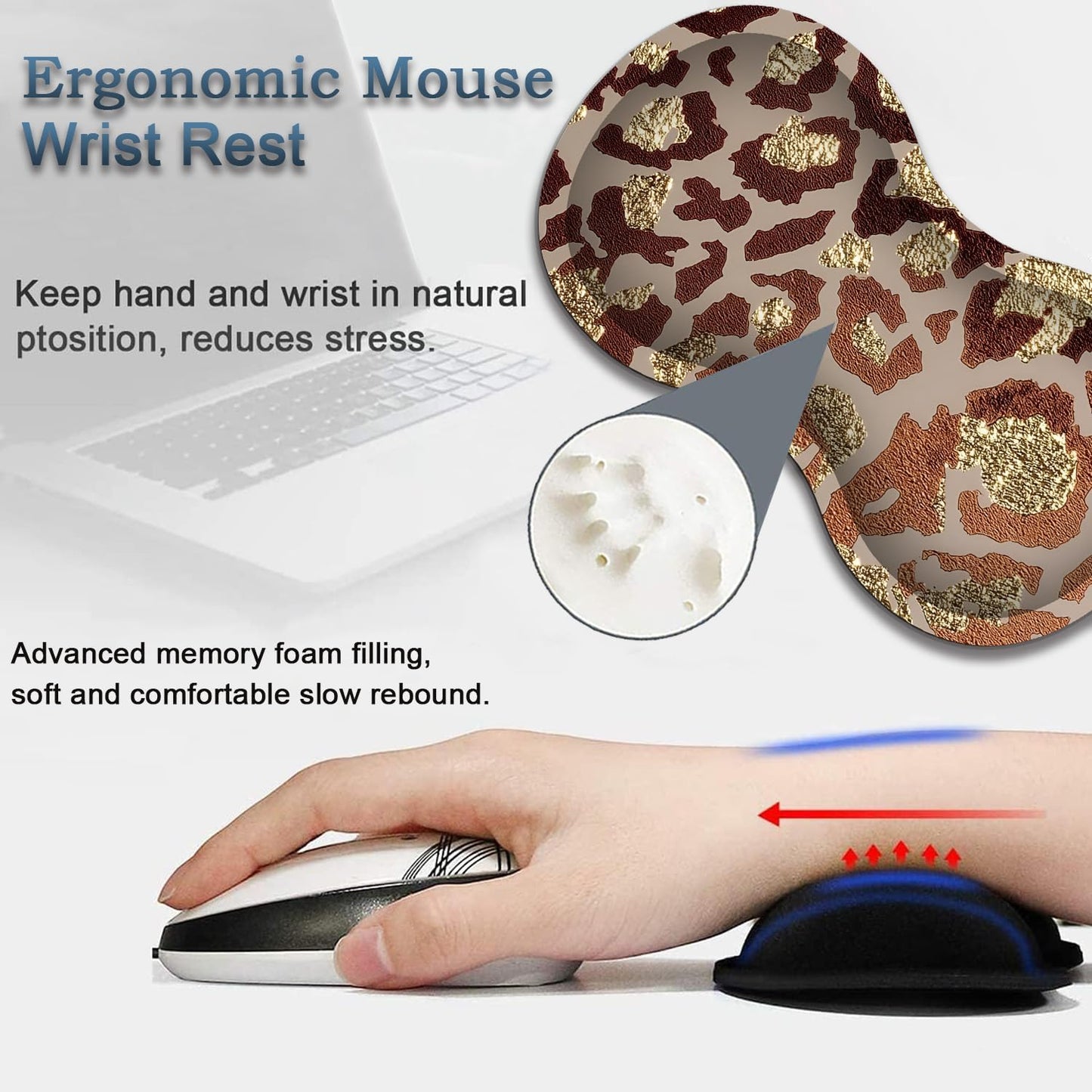 Mouse Wrist Rest and Keyboard Wrist Rest Pad Set, Non-Slip Rubber Base Smooth Surface Ergonomic Gaming Mouse Pad for Easy Typing and Pain Relief, Antique Blue Wood Grain Dog Paw + Coaster