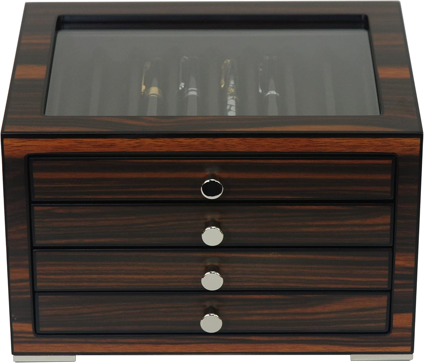 Stackable Wooden Display Case with Drawer – Slot Ebony Pen Cabinet, Luxury Fountain Pen Storage Box with Glass Window for Collection (2)
