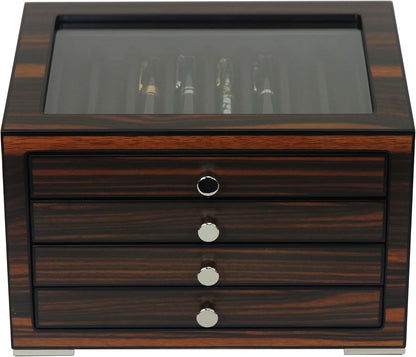 Stackable Wooden Display Case with Drawer – Slot Ebony Pen Cabinet, Luxury Fountain Pen Storage Box with Glass Window for Collection (2)