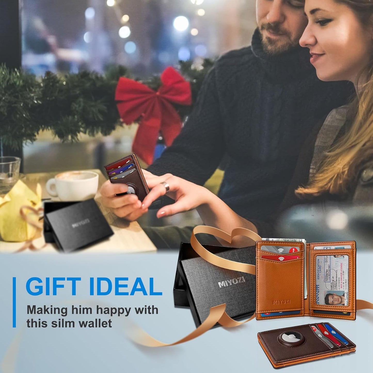 miyozi Airtag Slim Leather Wallet for Men - 12-Card Capacity, Magnetic Closure, Money Clip & Simplified Bill Compartment, RFID Blocking (4.3" x 3.0") | Gift Boxed