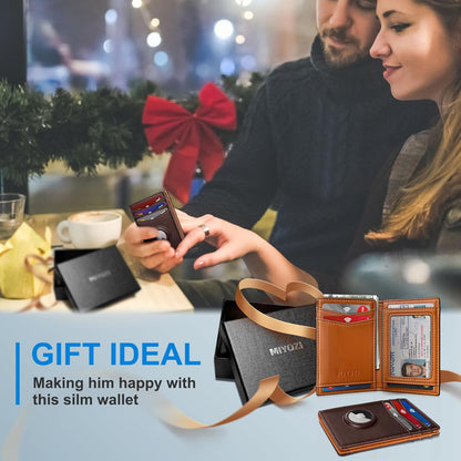 miyozi Airtag Slim Leather Wallet for Men - 12-Card Capacity, Magnetic Closure, Money Clip & Simplified Bill Compartment, RFID Blocking (4.3" x 3.0") | Gift Boxed