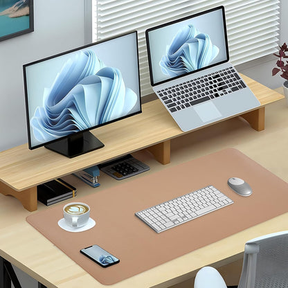 Dual-Sided Desk Pad, Large Mouse Pad - Natural Cork & PU Leather Non-Slip Waterproof Desk Mats for Office and Home (Blue, 31.5" x 15.7")