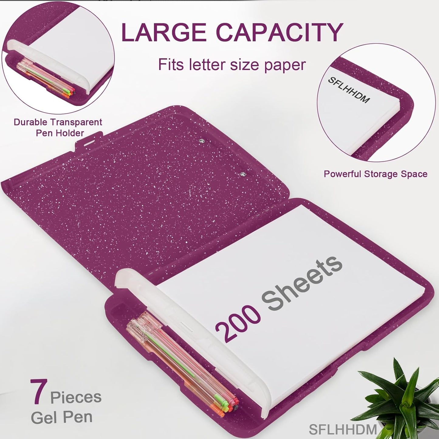 Glitter Clipboard with Storage,Storage Clipboard with Pen Holder,A4 Binder Clip Boards 8.5x11 with Low Profile Clip,Side Opening Sparkle Clipboards, Clipboards Folder for Office Supplies-Starry Black