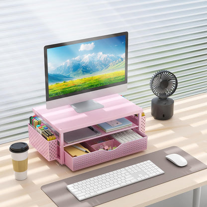 gianotter Monitor Stand Riser, Office Desk Shelf Organizer, Desk Organizer with Drawer and Pen Holder, 2-Tier Computer Stand, Office Organization (Ink)