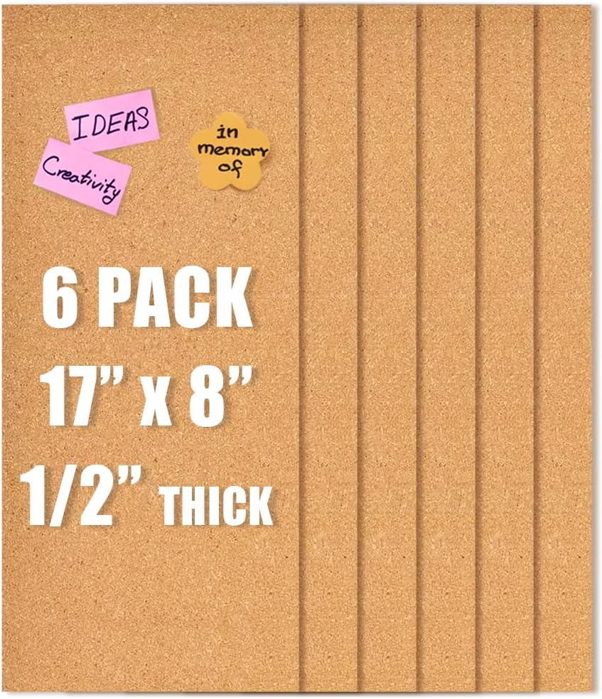 17x8 Corkboard Tiles Bulletin Board, 1/2" Thick Self-Adhesive Cork Boards for Walls, Cork Tiles Vision Board for Home, Office, School, Bulletin Board Decorations(12mm,1pc)
