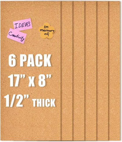 17x8 Corkboard Tiles Bulletin Board, 1/2" Thick Self-Adhesive Cork Boards for Walls, Cork Tiles Vision Board for Home, Office, School, Bulletin Board Decorations(12mm,1pc)