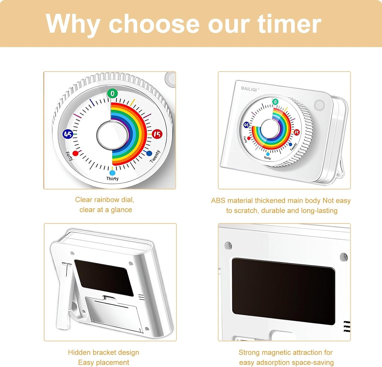 Visual Timer Rainbow 60 Minute Countdown for Kids and Adults, Classroom Productivity Timer, Magnetic Cube Timer for Time Management