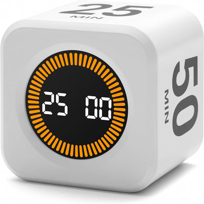 Rotating Productivity Timer 5, 25, 10, 50 Minutes Preset, Desk Cube w/Gravity Sensor for ADHD, Mute Functions, Ideal for Work, Study, Kitchen, Back to School (1, Wood Grain Finish)