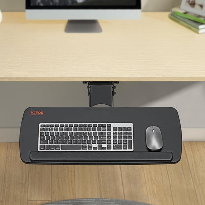 VEVOR Under-Desk Keyboard Tray, Adjustable for Height and Tilt, Slide-Out Design, Spacious 25x9.8 Inch Surface, Ideal for Home and Office Use