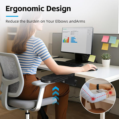 CABTE Ergonomics Desk Extender Tray, Table Mount Arm Wrist Rest Shelf, 180° Swivel Elbow Arm Support, Computer Desk Extender Tray for Home and Office (Black - Rotating)