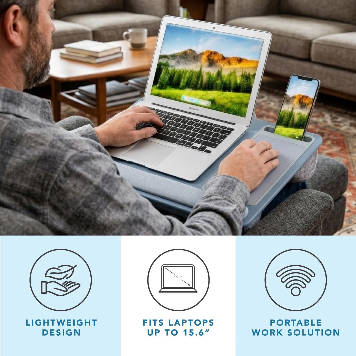 LAPGEAR Home Office Lap Desk with Device Ledge, Mouse Pad, and Phone Holder - Black Carbon - Fits up to 15.6 Inch Laptops - Style No. 91588