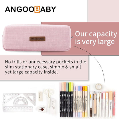 ANGOOBABY Small Pencil Case Student Pencil Pouch Coin Pouch Cosmetic Bag Office Stationery Organizer For Teen School-Beige