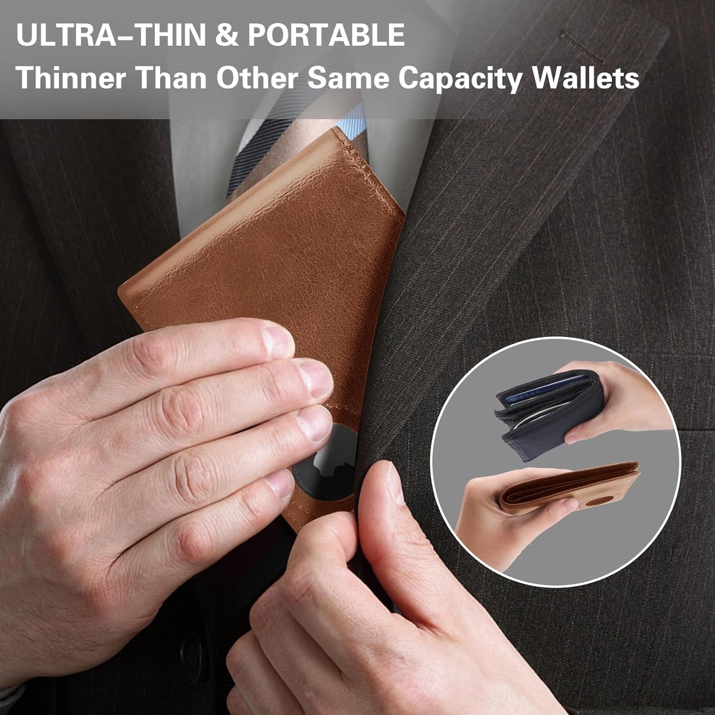 GIPUSSON Slim Leather Wallet for Men Airtag Hidden, Large Bifold Mens Wallet RFID Blocking with ID Windows, Credit Card Holder for Men Wallet
