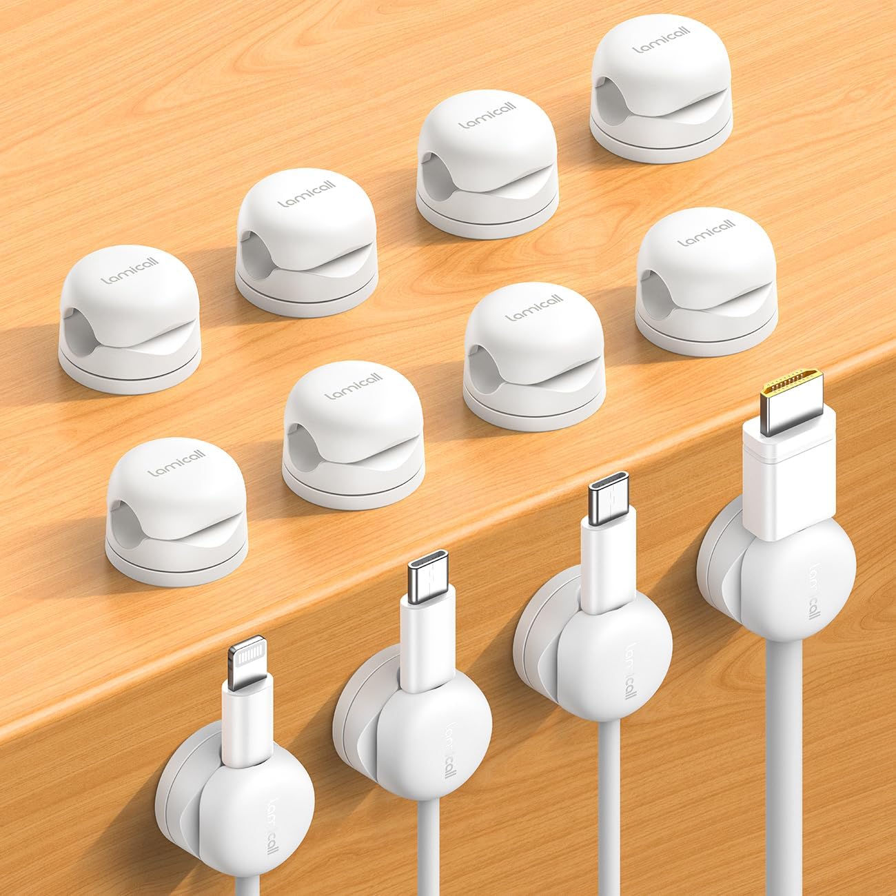 Lamicall 6Pack Rotatable Cord Organizer Cable Clips - [1s Lock] Spring Cord Holder, Desk Phone Charger Cable Management, Wire Keeper for Nightstand, Office Accessories & Christmas Home Organizers